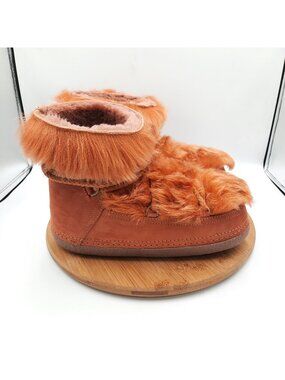 Inuikii Boots Womens Size 41 US 10 Rabbit Fur Sheepskin Suede Terracotta Orange